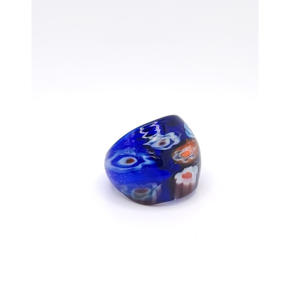 Murano Style Hand Blown Glass Ring Women's Blue Art Floral Design Boho Size 6 - Picture 14 of 14